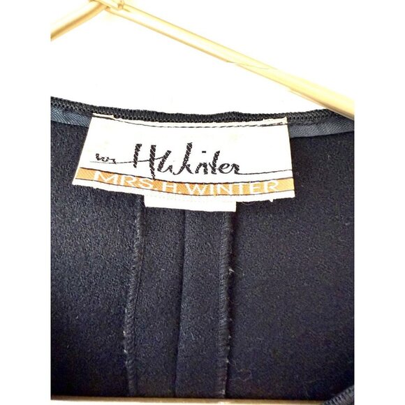 Vintage Mrs H Winter Sweater Blazer Black Wool Buttons - Picture 2 of 7